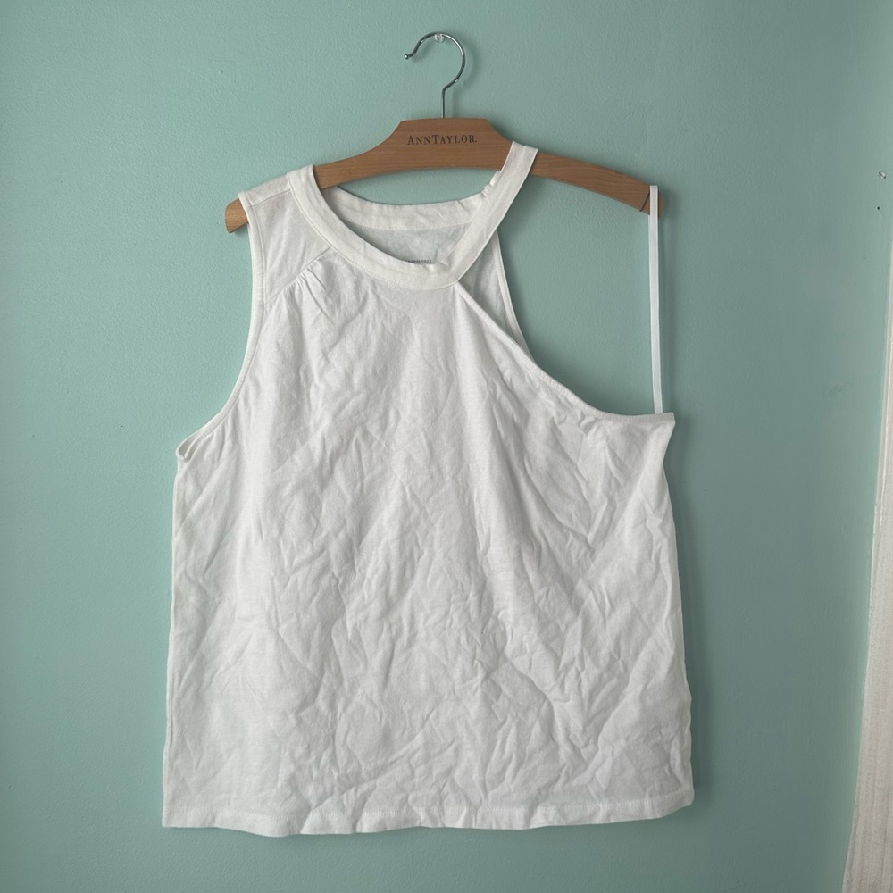 Anthropologie asymmetrical cutout sleeveless top, white, 100% cotton, size large